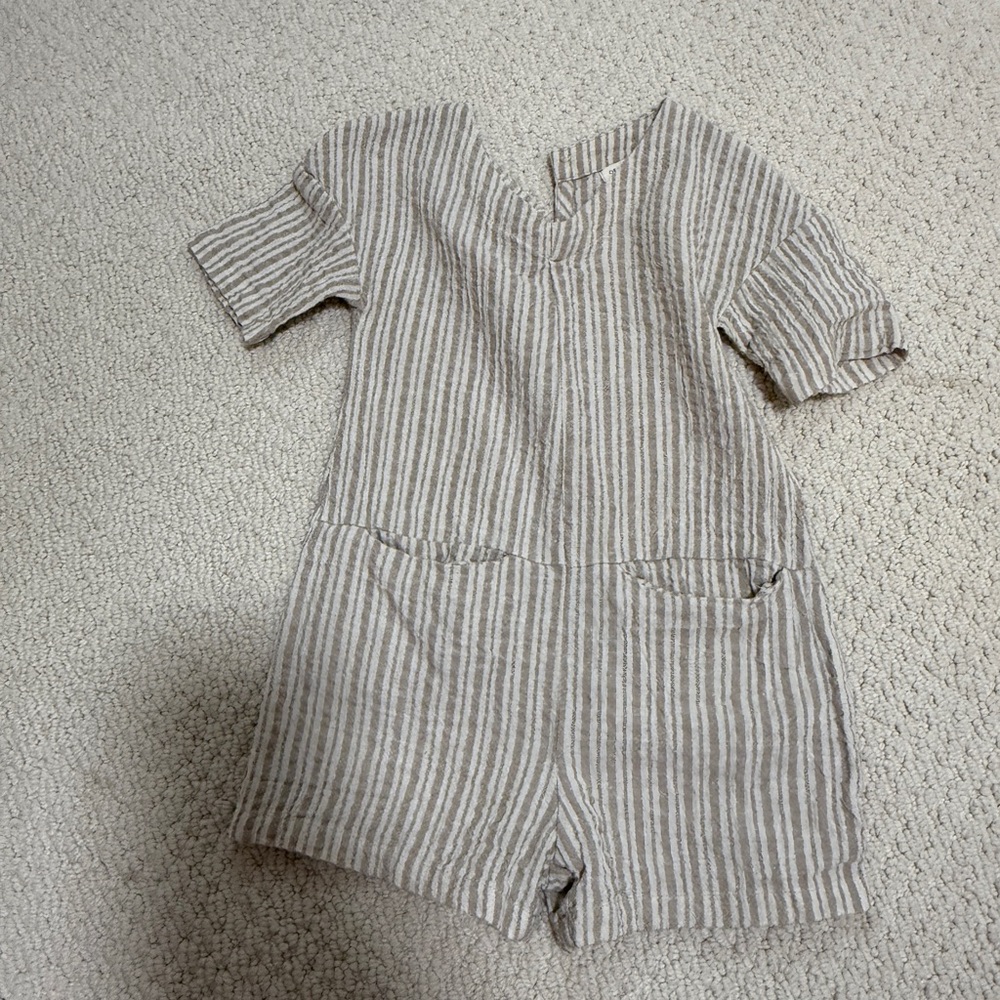Striped Beige and White Kids One-Piece Romper